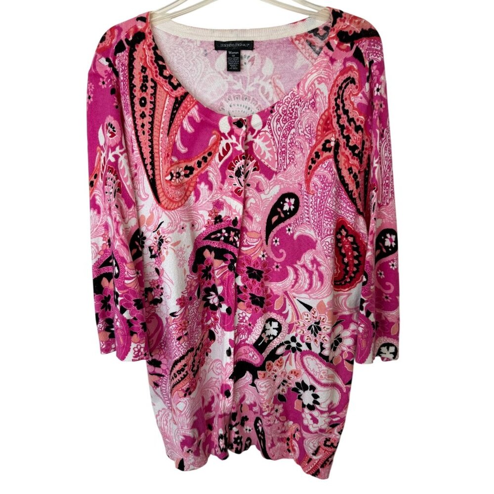 Designers Originals 1X Pink Paisley Sweater Plus Size Cotton Blend Top Boho
